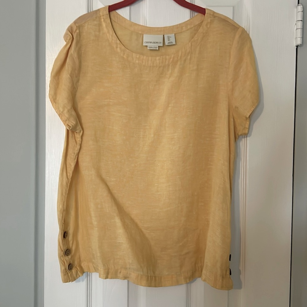Cynthia Rowley Linen side button woven blouse